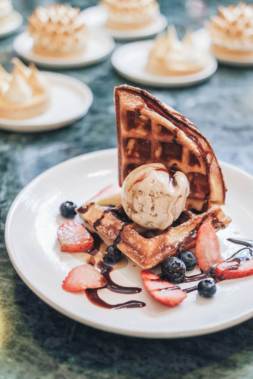 Handcrafted waffles with ice-cream