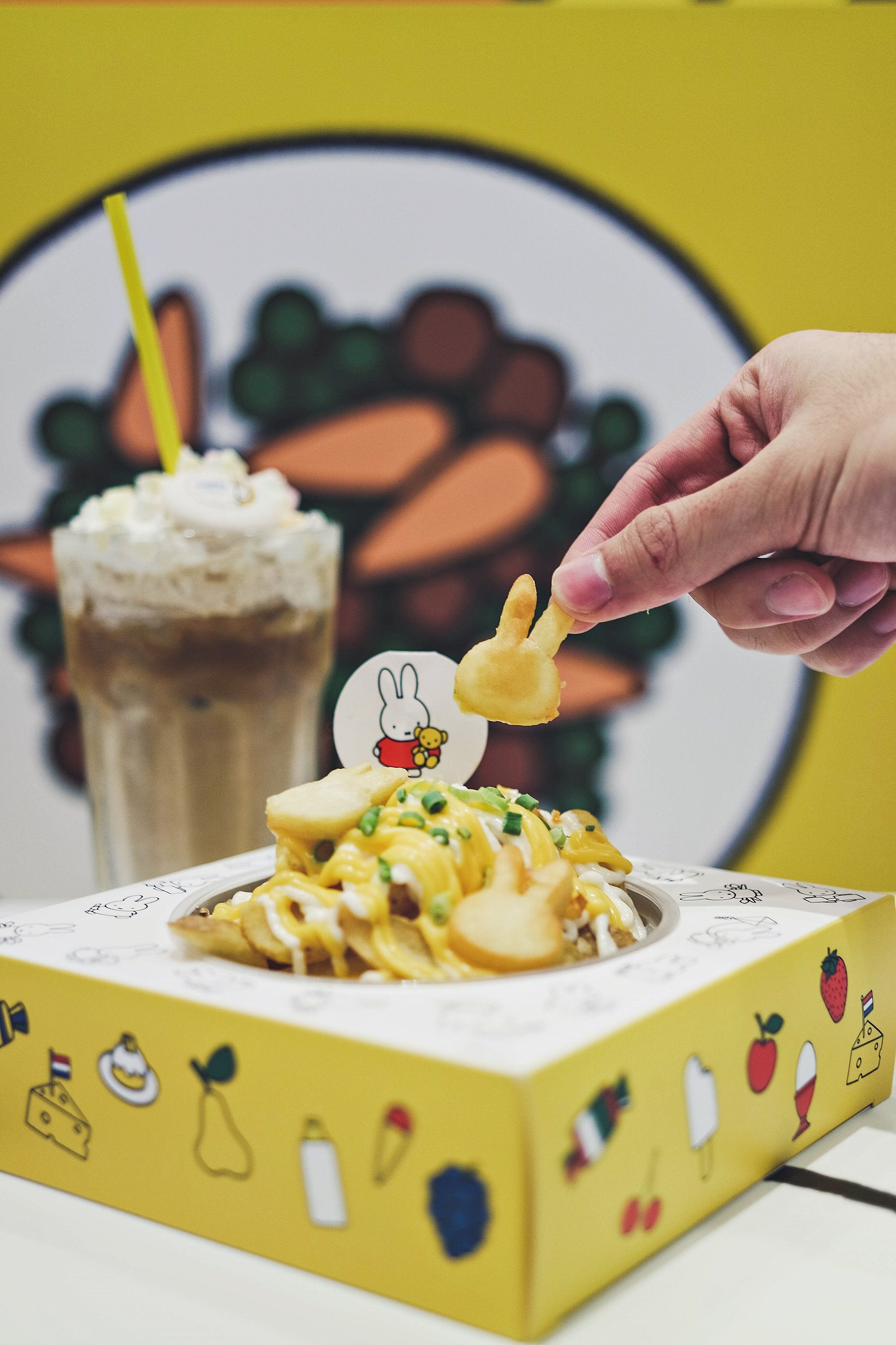 Miffy's Nice Nacho Cheese Fries and Iced Latte Delight - Miffy Character Themed Cafe - Kumoya