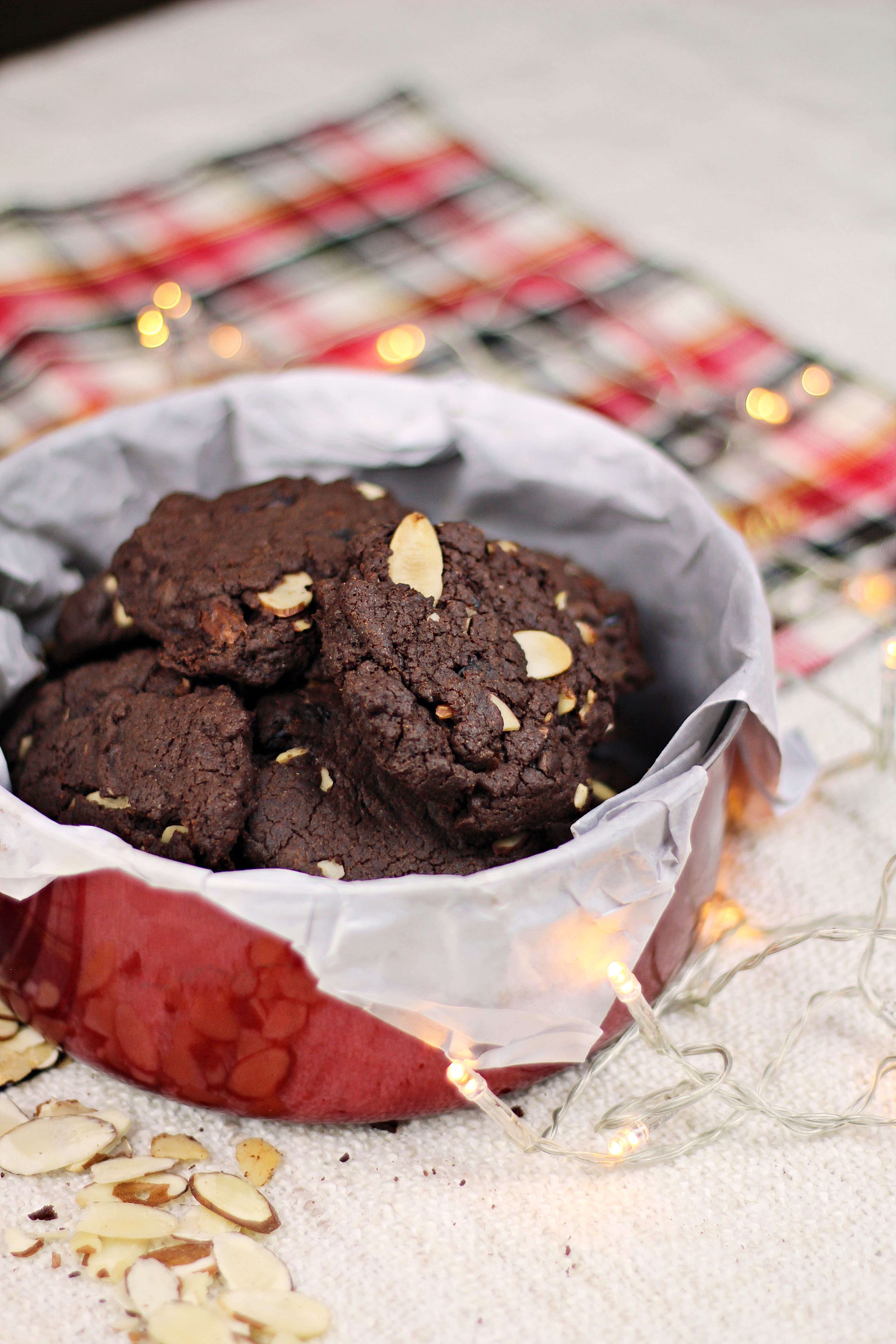 Double Chocolate Cranberry Almond Cookies - Christmas