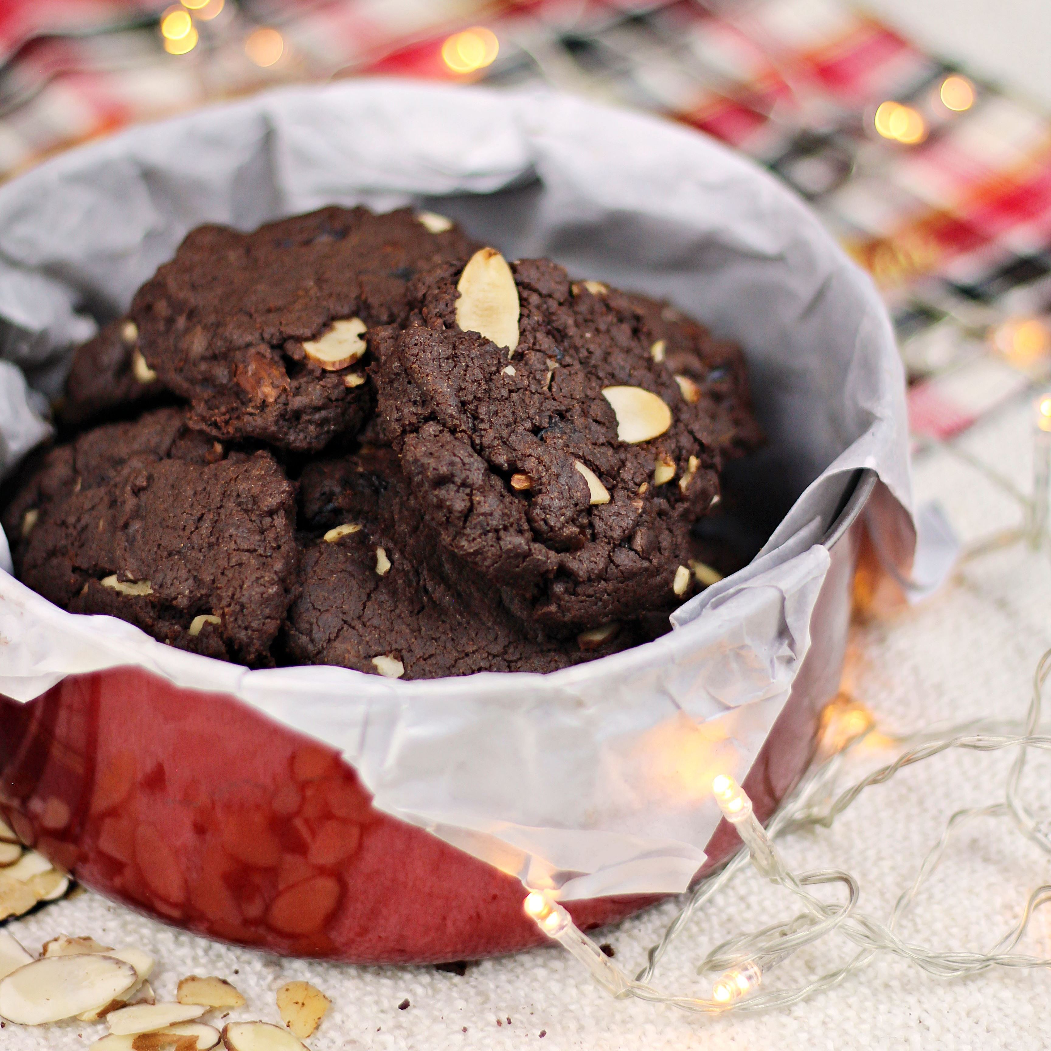 Double Chocolate Cranberry Almond Cookies - Christmas