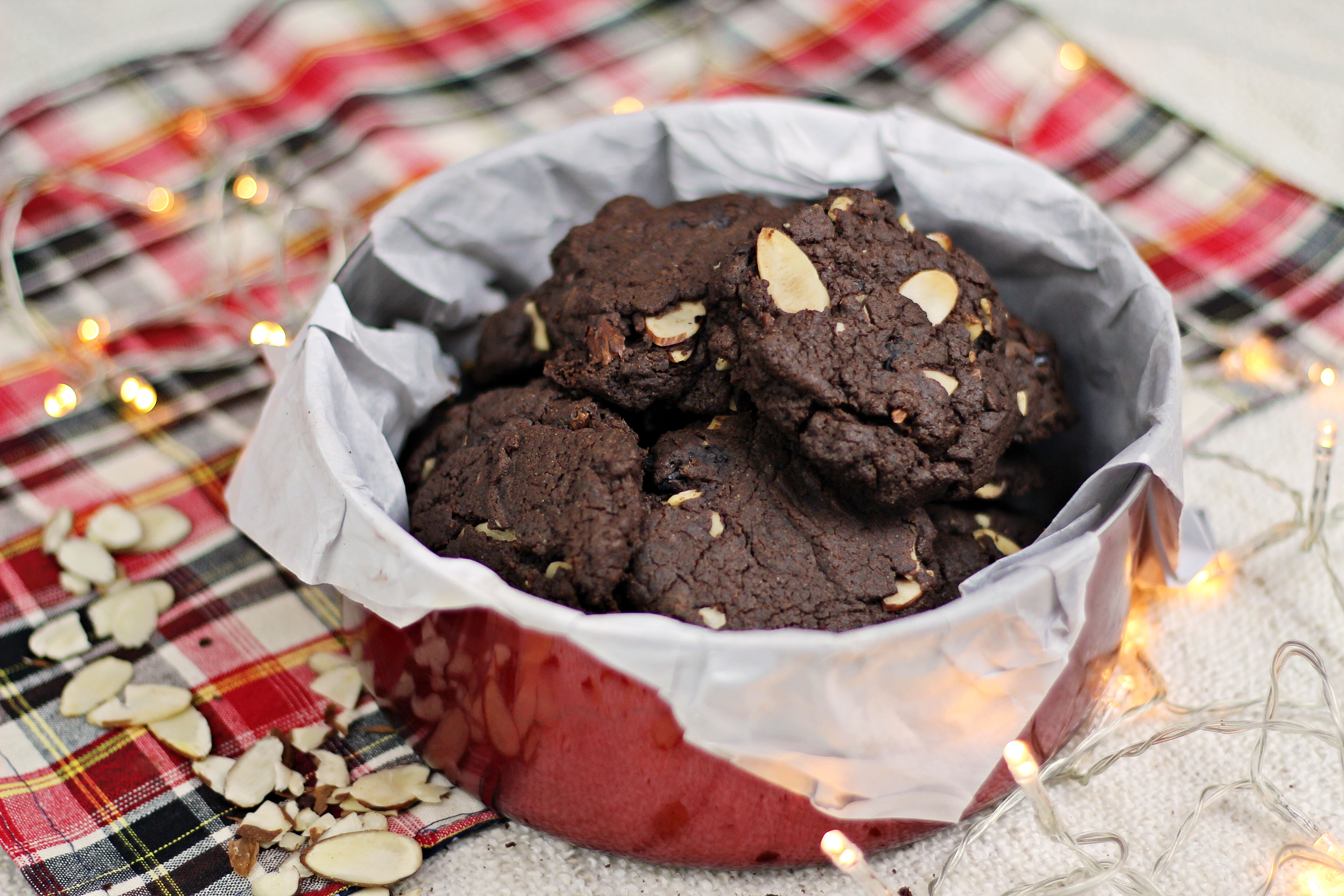 Double Chocolate Cranberry Almond Cookies - Christmas