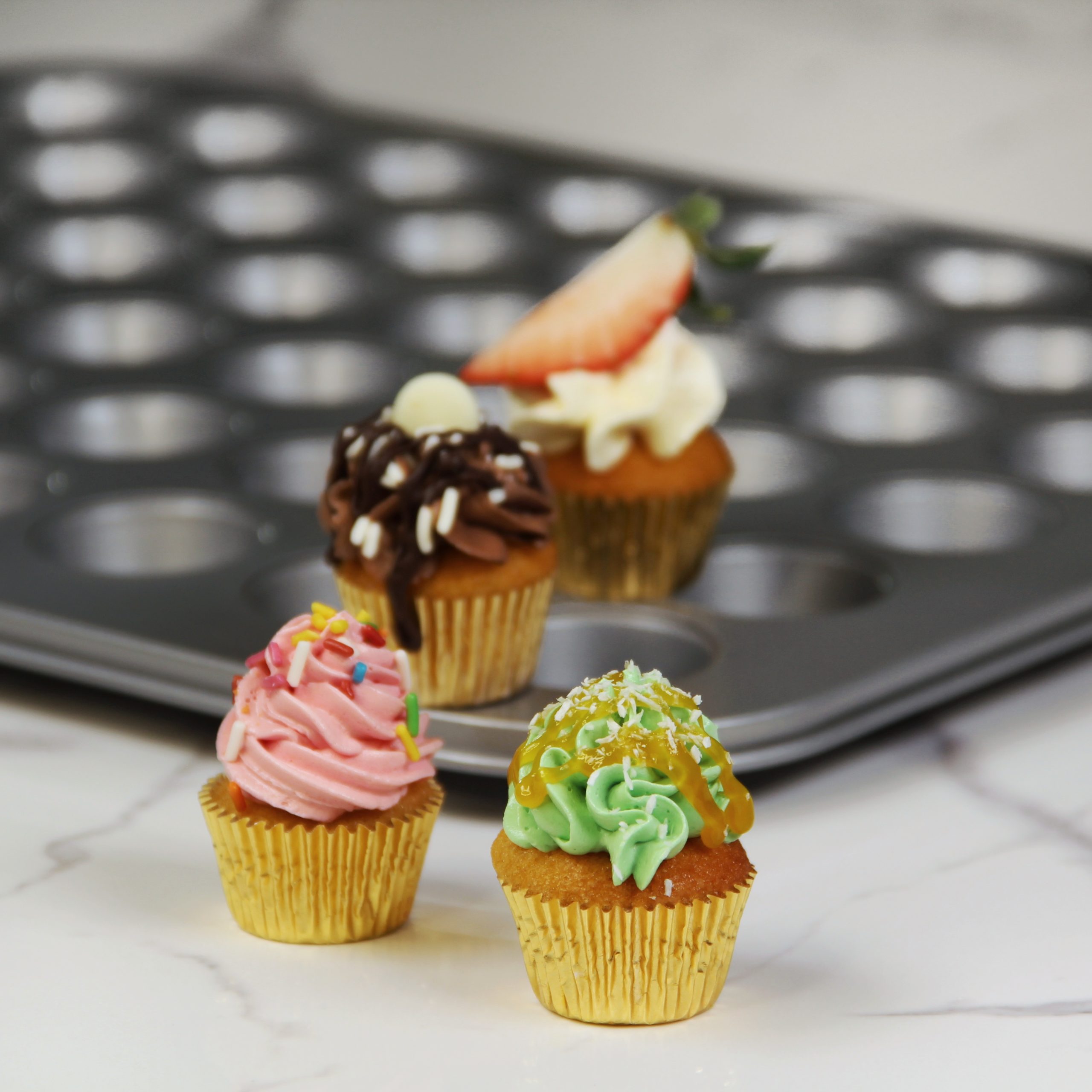4 Flavors 1 Mini Cupcake Recipe with Städter Baking Pan